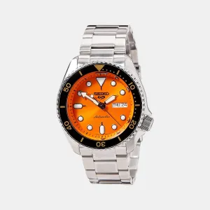 New 5 Sports Men Automatic Orange Dial Analog Stainless Steel Watch SRPD59K1