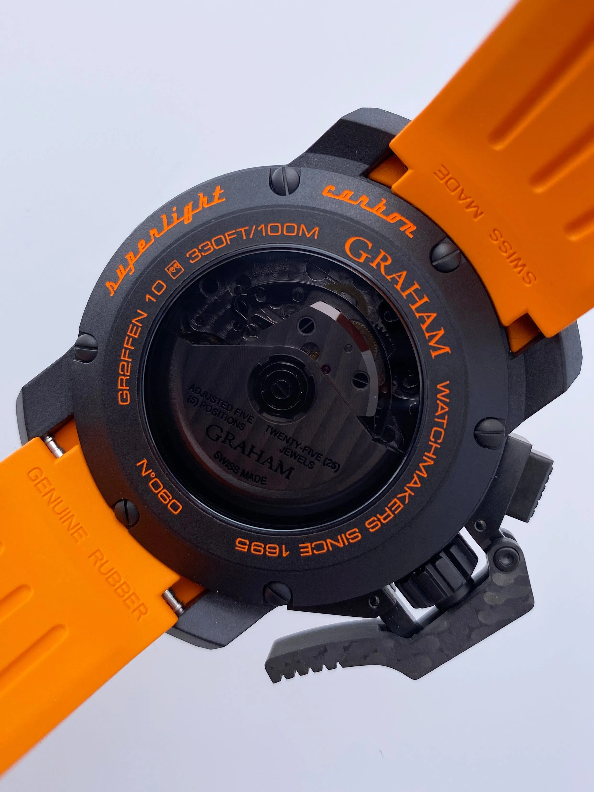 New Graham Chronofighter Oversize Superlight Carbon Orange Mens Watch Box Papers
