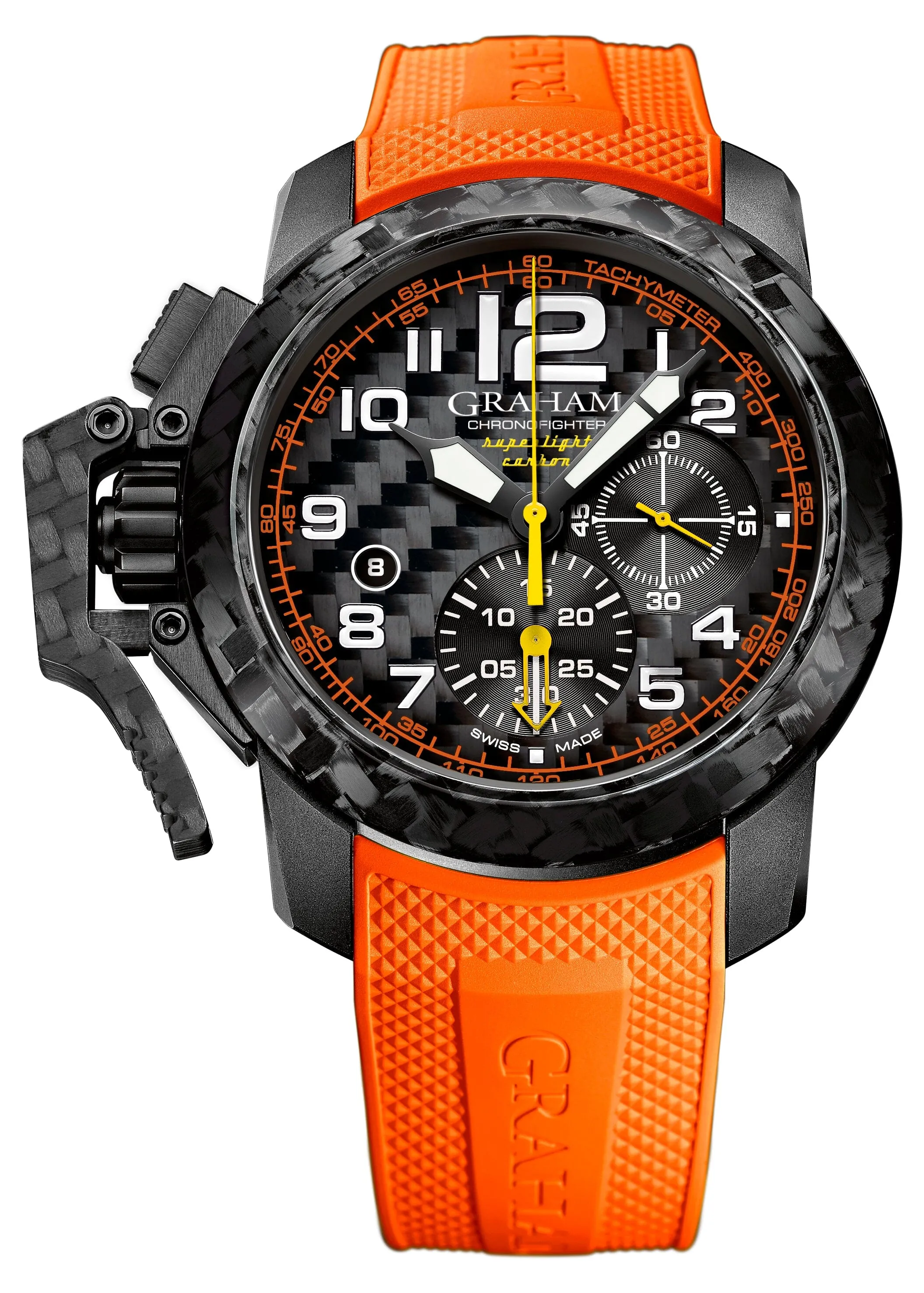 New Graham Chronofighter Oversize Superlight Carbon Orange Mens Watch Box Papers