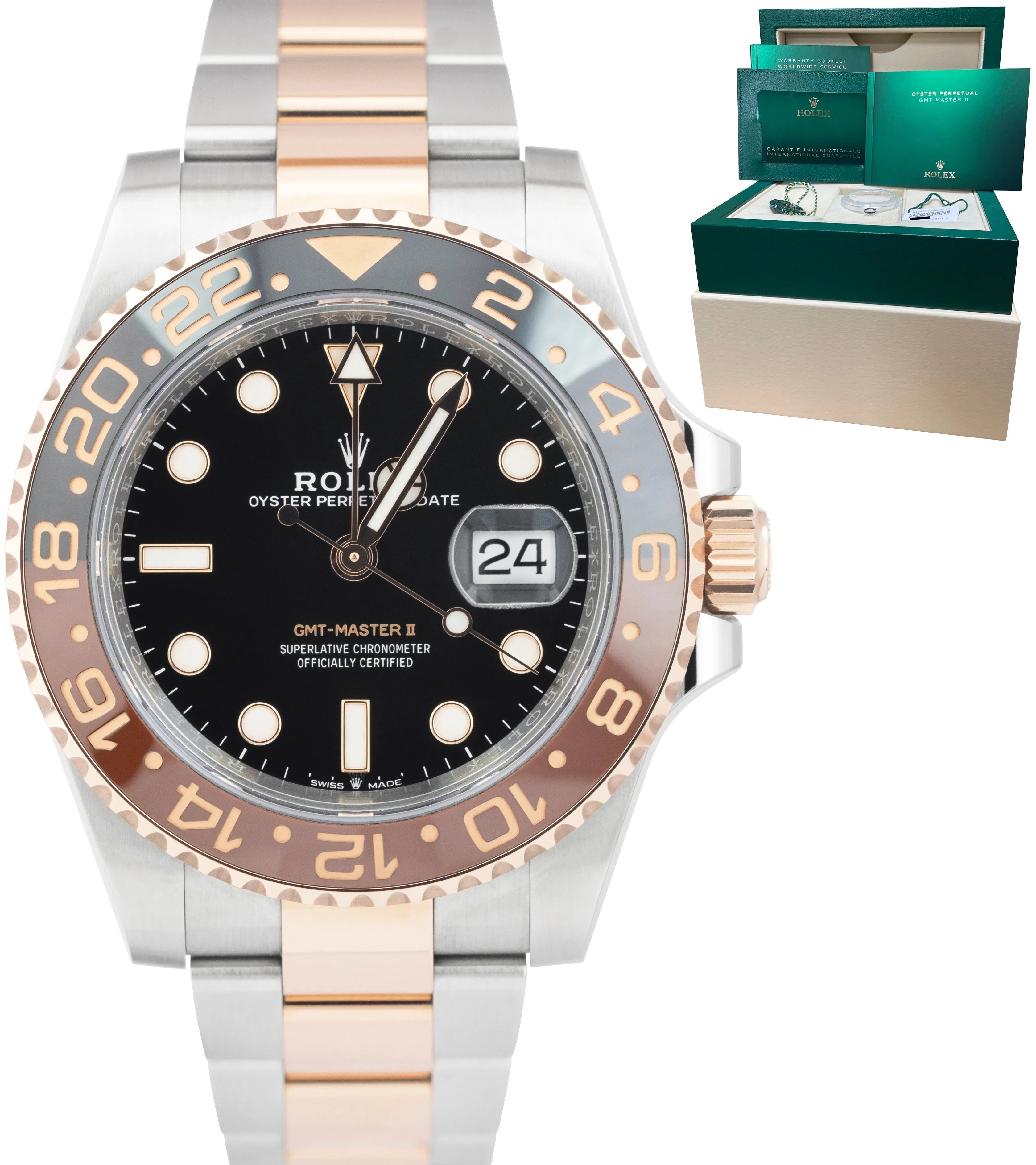 NEW OCT. 2022 Rolex GMT-Master II Two-Tone Rose Gold 40mm Watch 126711 CHNR