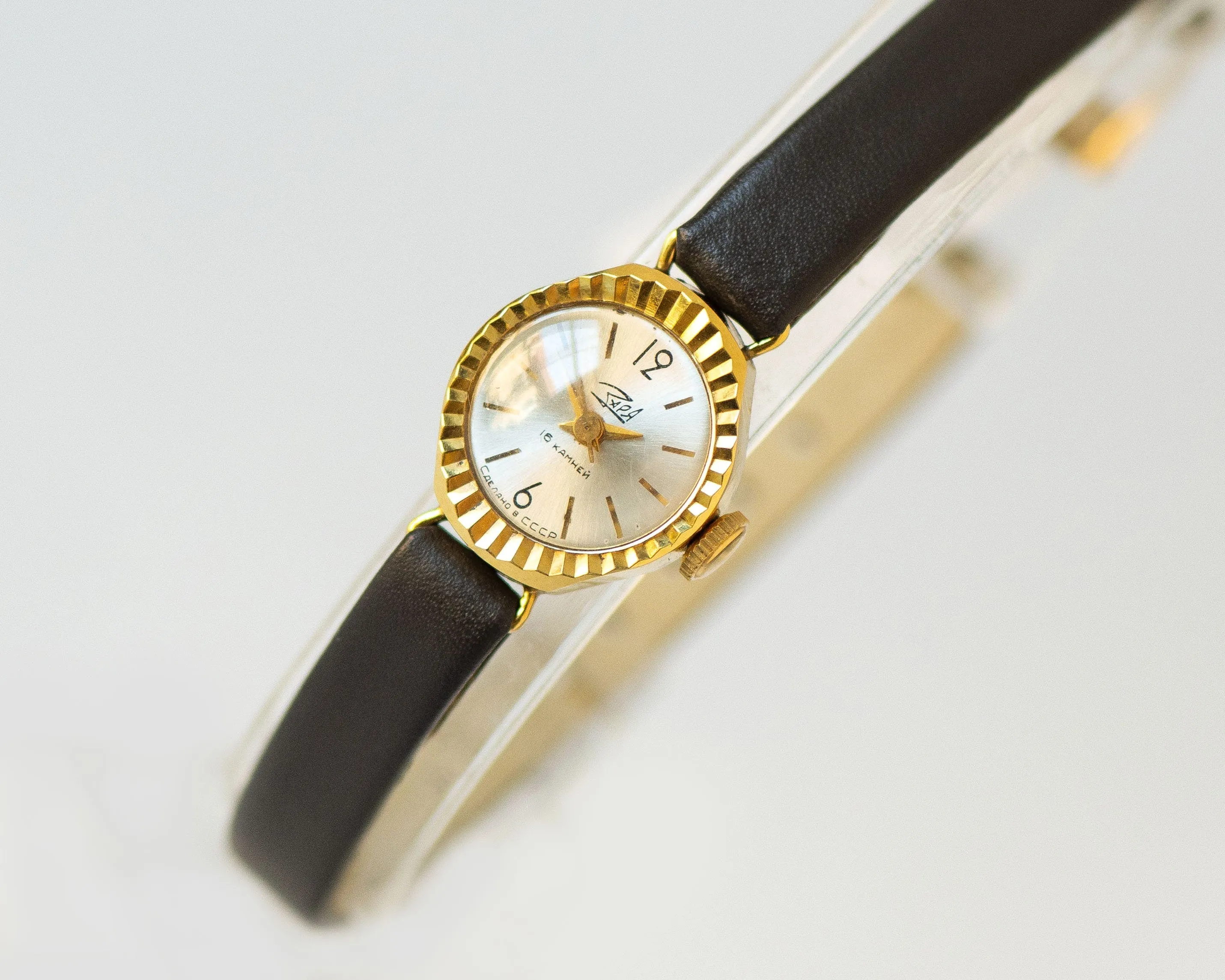 New old stock women watch minimalist Dawn, super small vintage lady watch delicate gift, gold plated watch NOS, new premium leather strap