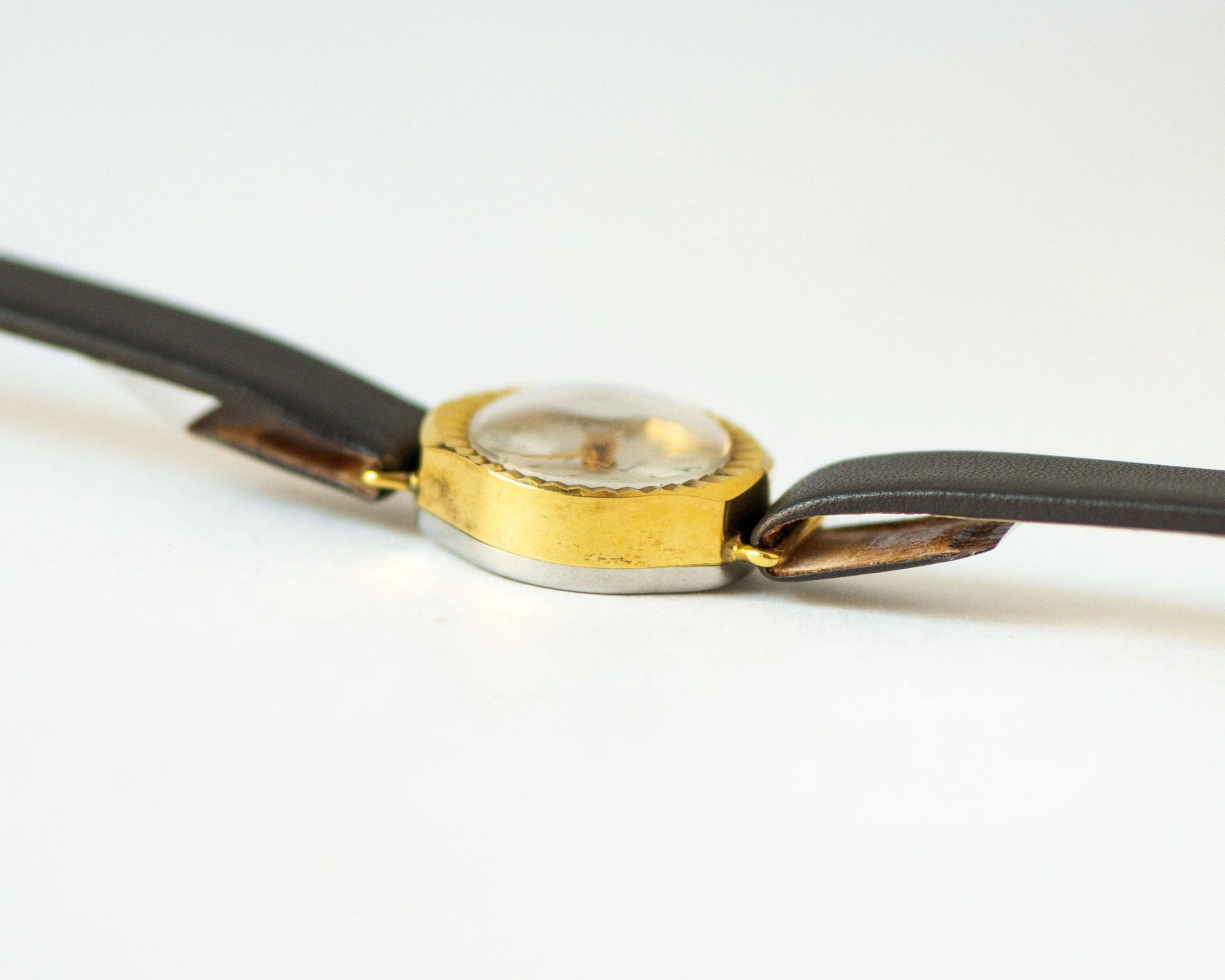 New old stock women watch minimalist Dawn, super small vintage lady watch delicate gift, gold plated watch NOS, new premium leather strap