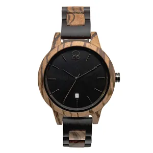 Niagara Ebony and Zebrawood Minimalist Wood Watch - Black Dial, Sapphire Crystal, Swiss Quartz Movement | Cascade Series
