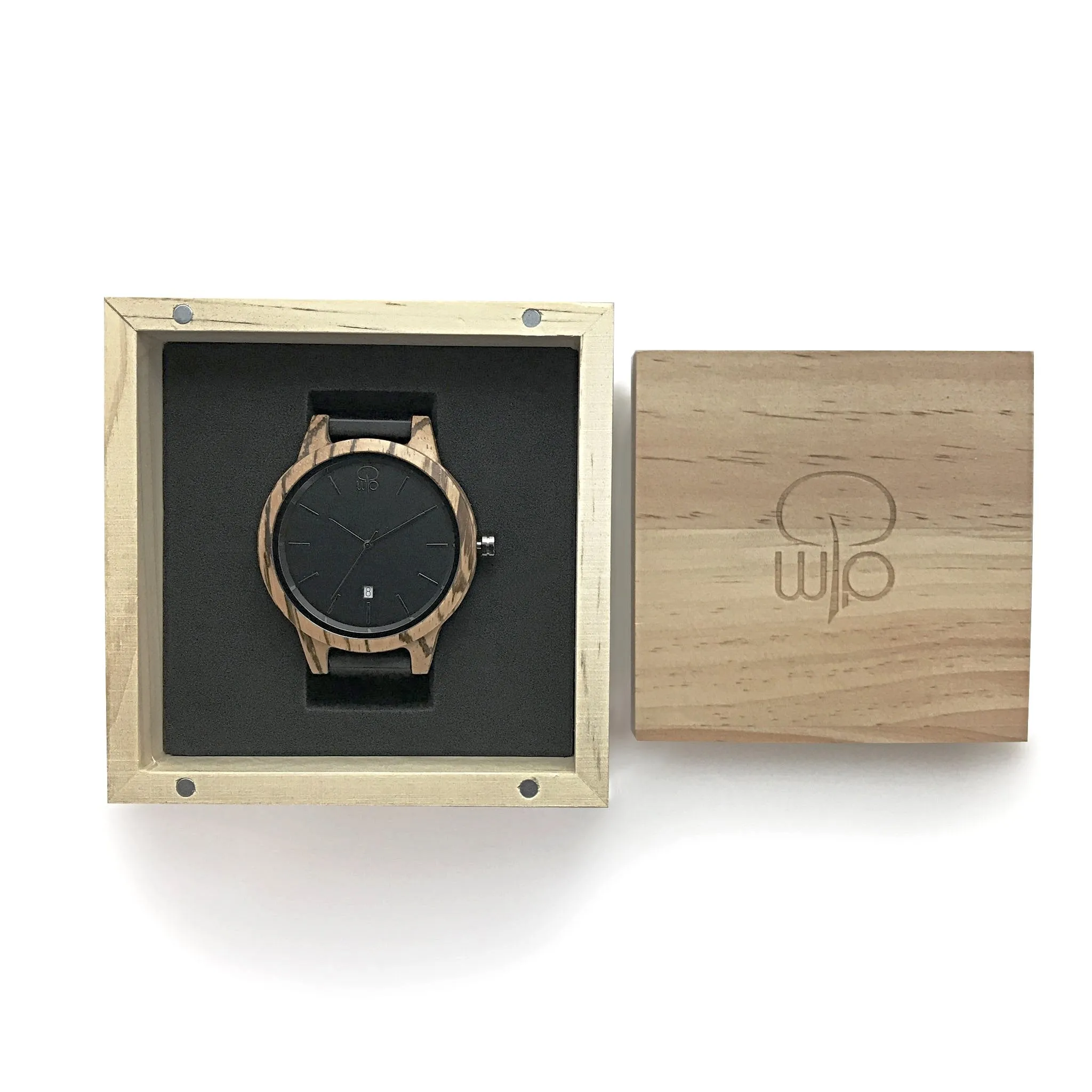 Niagara Ebony and Zebrawood Minimalist Wood Watch - Black Dial, Sapphire Crystal, Swiss Quartz Movement | Cascade Series