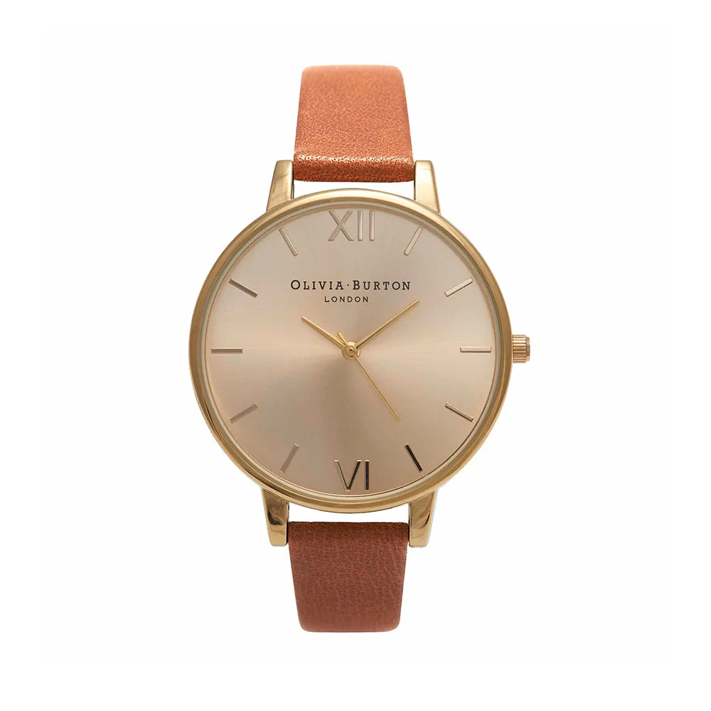 Olivia Burton Big Dial Gold Case Tan Watch