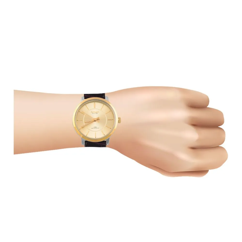 Omax Women's Yellow Gold Round Dial With Textured Maroon Strap Analog Watch, DC006T15I