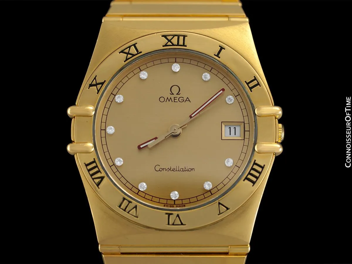 Omega Constellation Mens 35mm, Quartz, Date - 18K Gold Plated & Diamonds