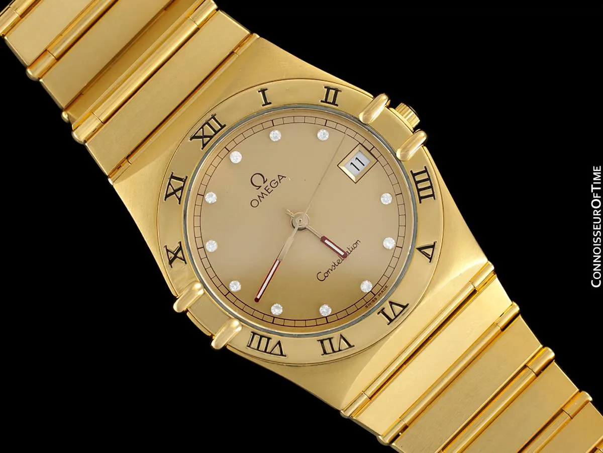 Omega Constellation Mens 35mm, Quartz, Date - 18K Gold Plated & Diamonds