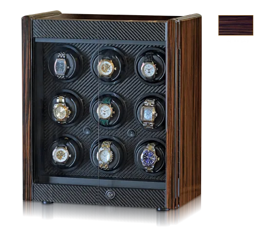 Orbita Avanti 9- Nine Programmable Watch Winder (Macassar Wood/Carbon Fiber)
