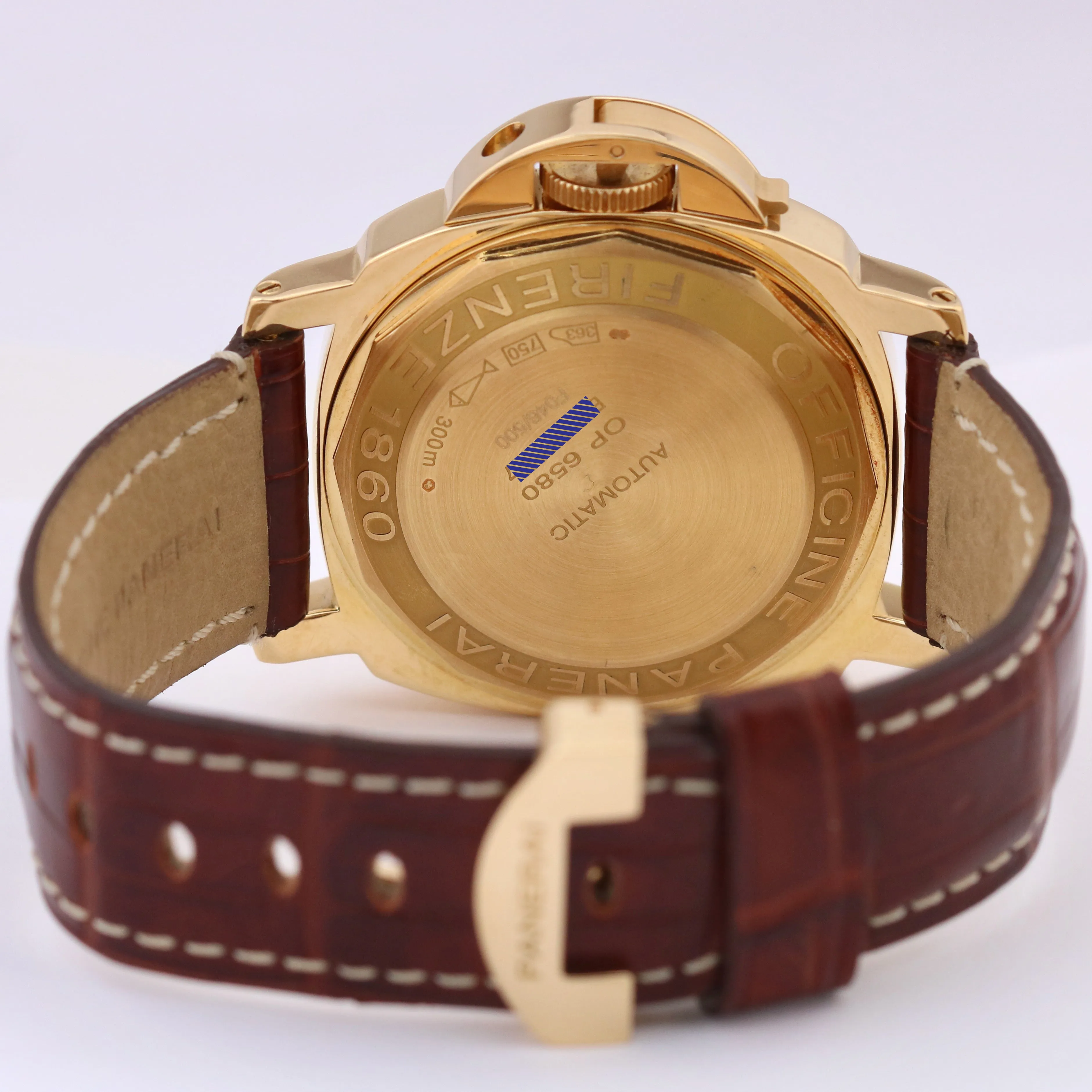 Panerai Luminor Marina PAM00140 Black 18K Yellow Gold Brown Leather 44mm PAM140