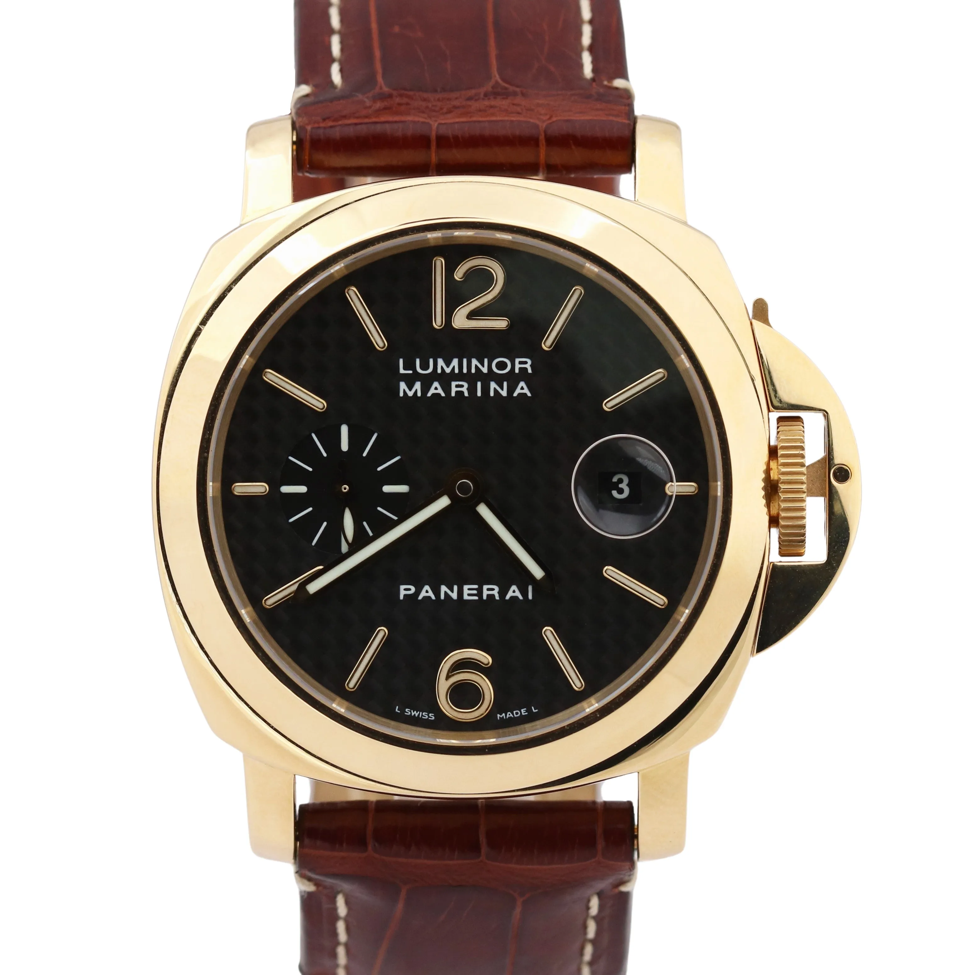 Panerai Luminor Marina PAM00140 Black 18K Yellow Gold Brown Leather 44mm PAM140