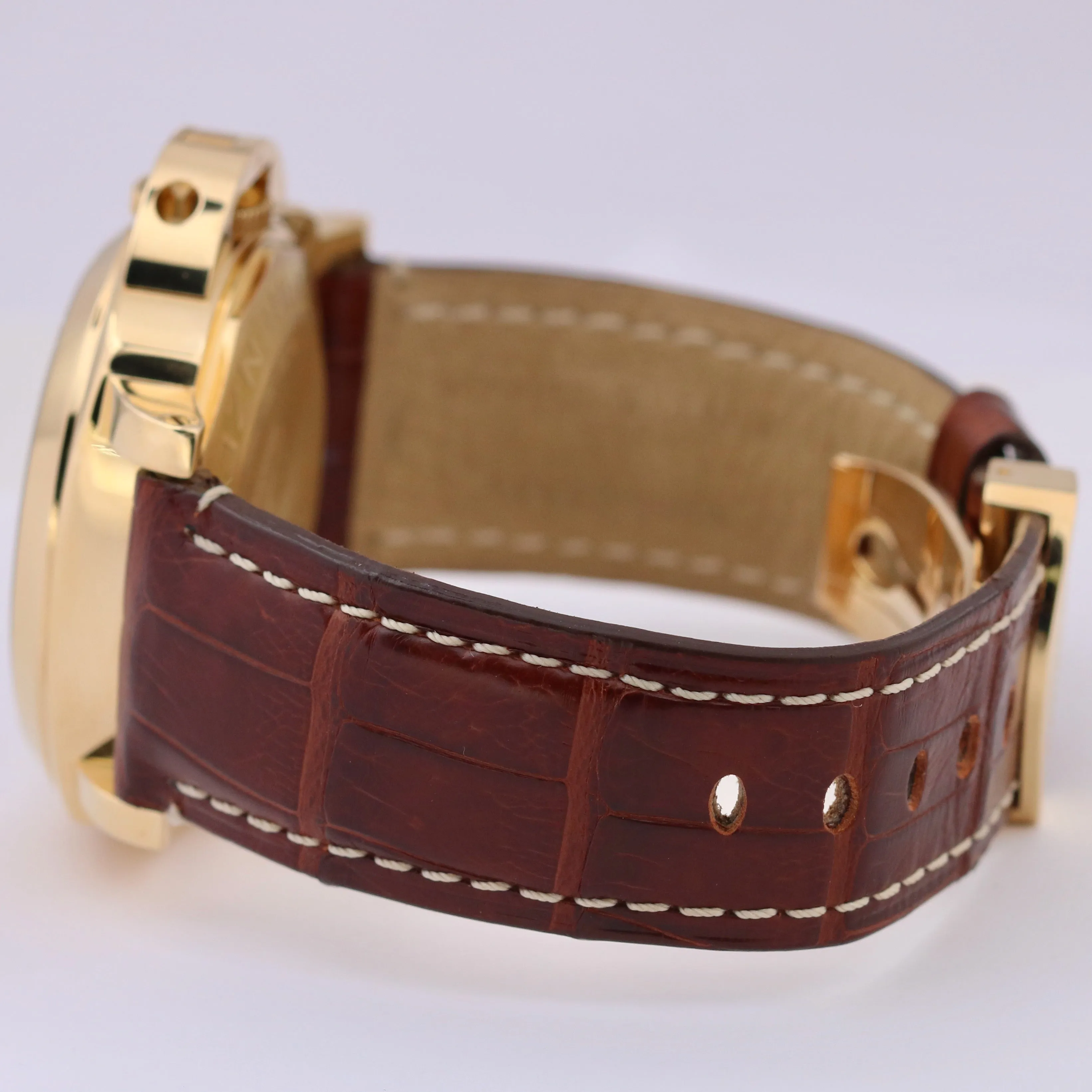 Panerai Luminor Marina PAM00140 Black 18K Yellow Gold Brown Leather 44mm PAM140