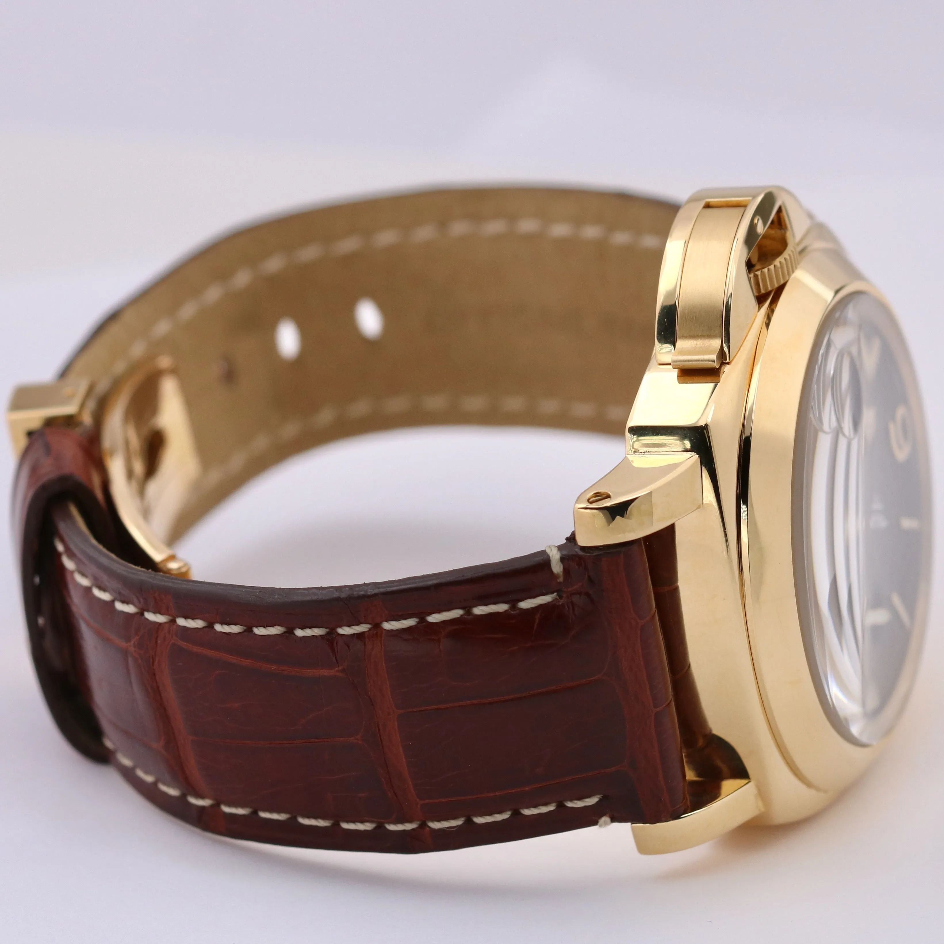 Panerai Luminor Marina PAM00140 Black 18K Yellow Gold Brown Leather 44mm PAM140
