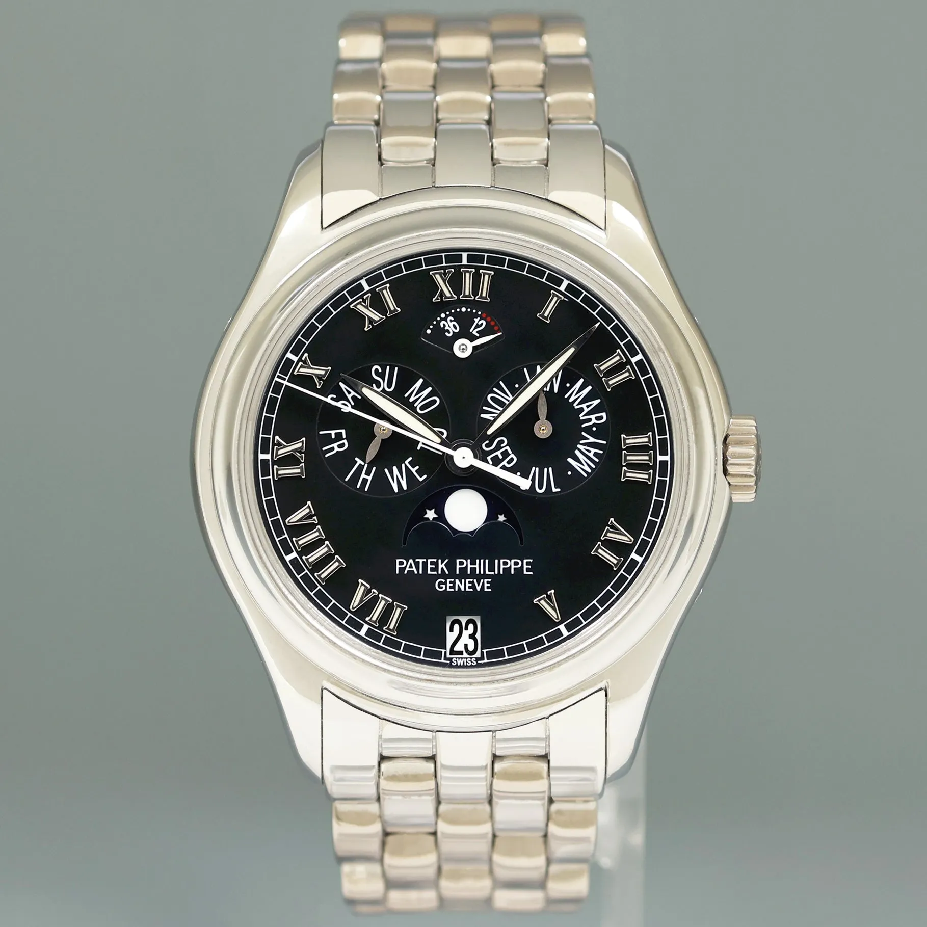 PAPERS & SERVICE Patek Philippe 5036G White Gold 37mm Annual Calendar Black Dial Watch