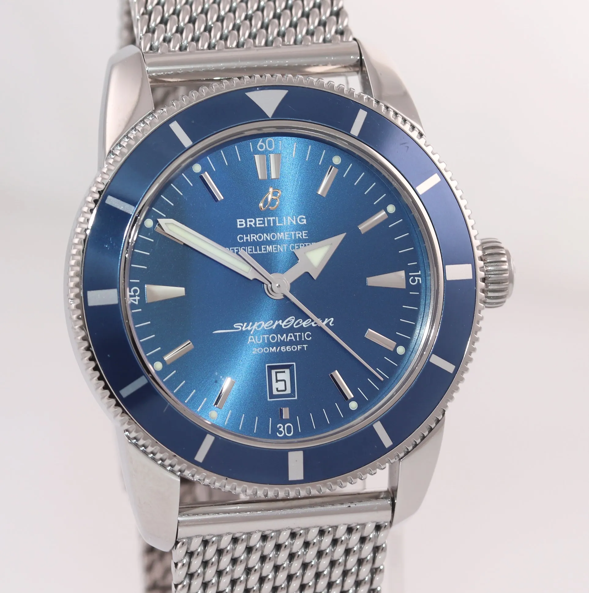 PAPERS Breitling SuperOcean Heritage 46 A17320 Blue Dial Date 46mm Mesh Watch