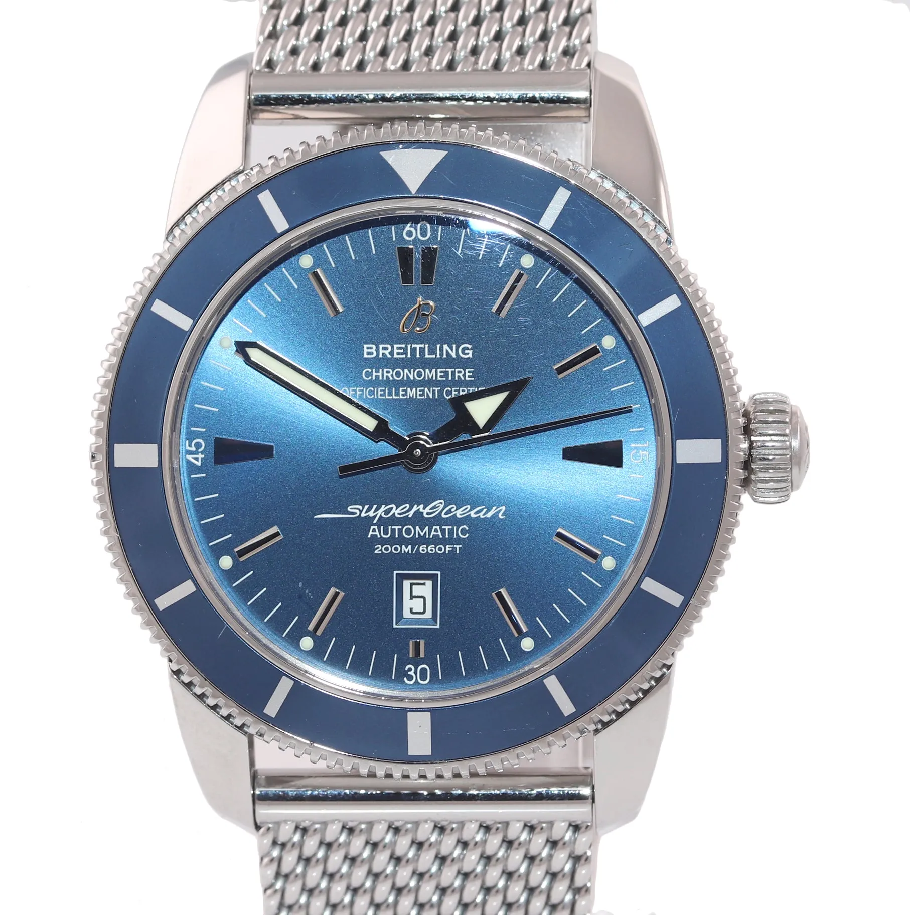 PAPERS Breitling SuperOcean Heritage 46 A17320 Blue Dial Date 46mm Mesh Watch
