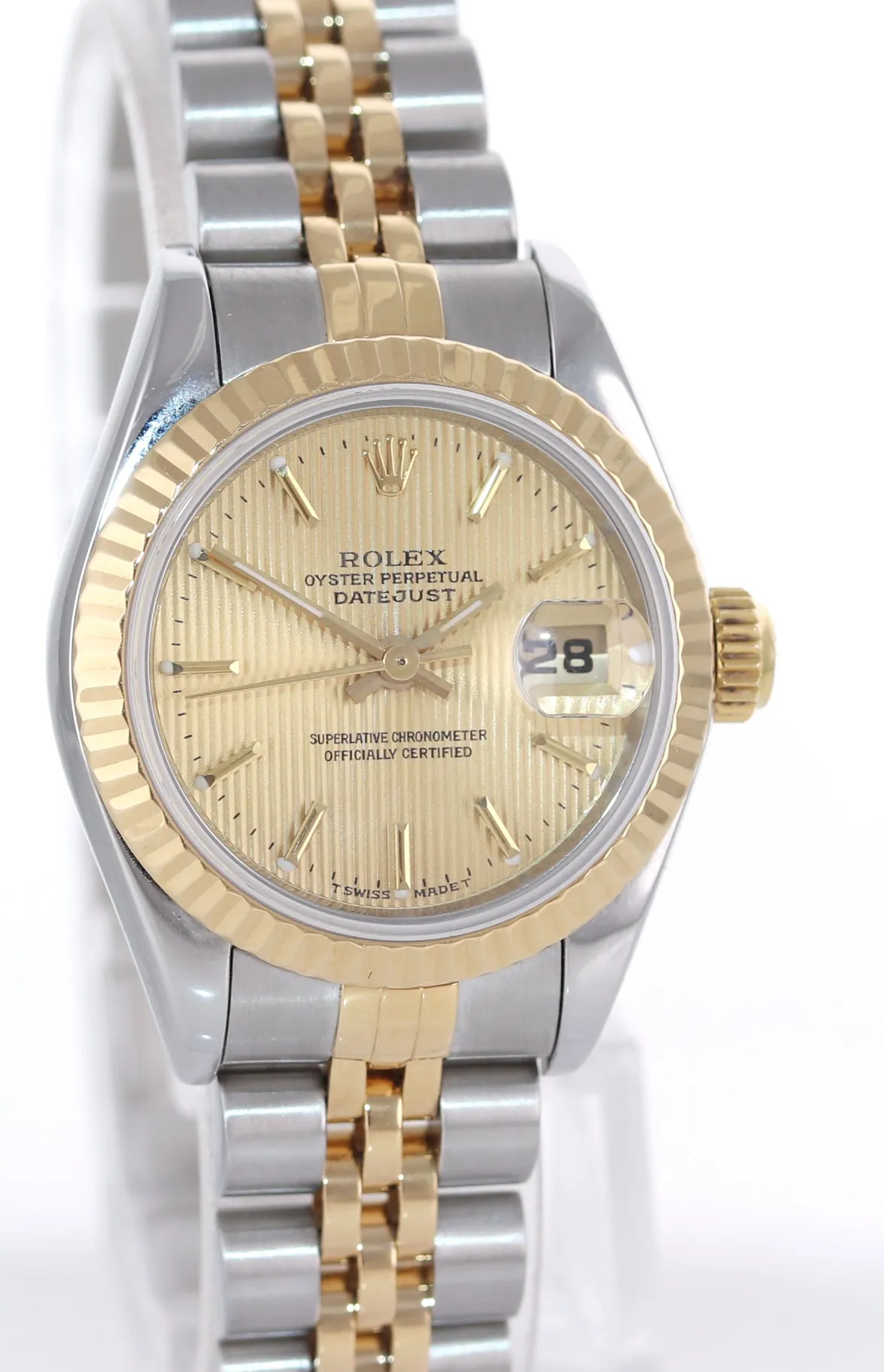 PAPERS Rolex 69173 Two Tone 18k Gold 26mm Champagne Stick Dial Watch Box