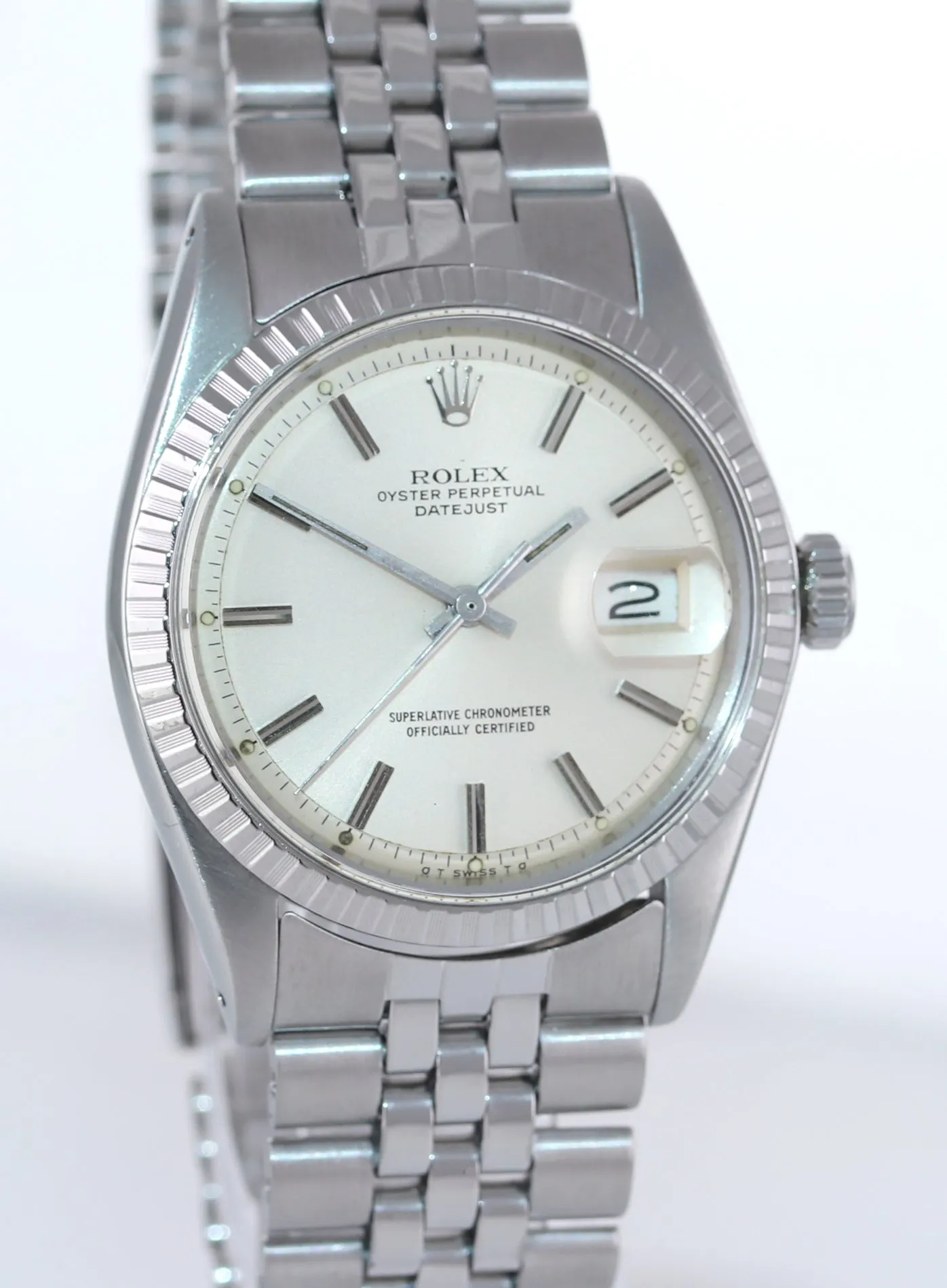 PAPERS Rolex DateJust 1603 Steel Silver Jubilee Band Date Fluted 36mm Watch Box