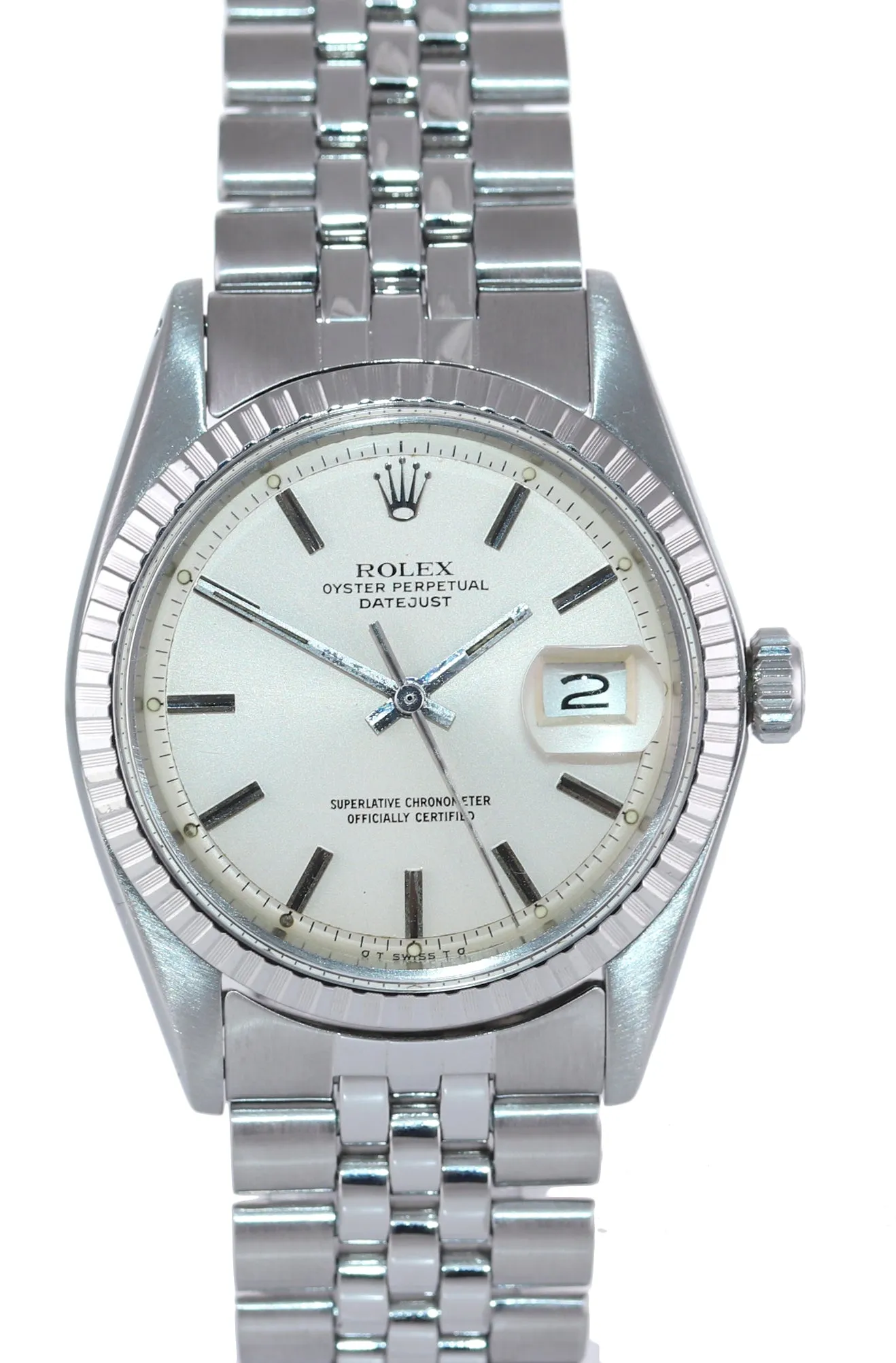PAPERS Rolex DateJust 1603 Steel Silver Jubilee Band Date Fluted 36mm Watch Box