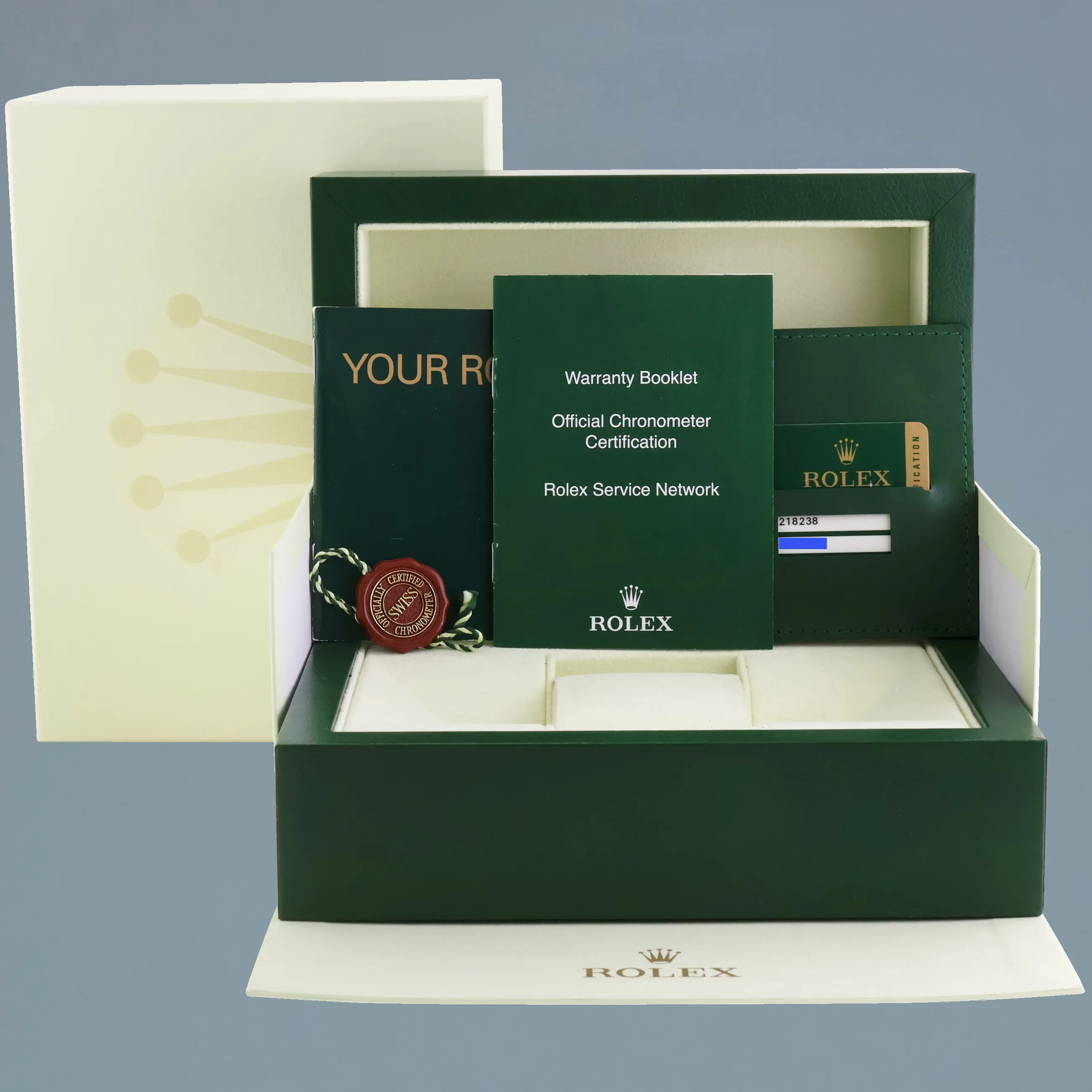 PAPERS Rolex Day Date II President Yellow Gold Black Roman 41mm 218238 Watch Box