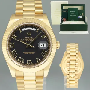 PAPERS Rolex Day Date II President Yellow Gold Black Roman 41mm 218238 Watch Box