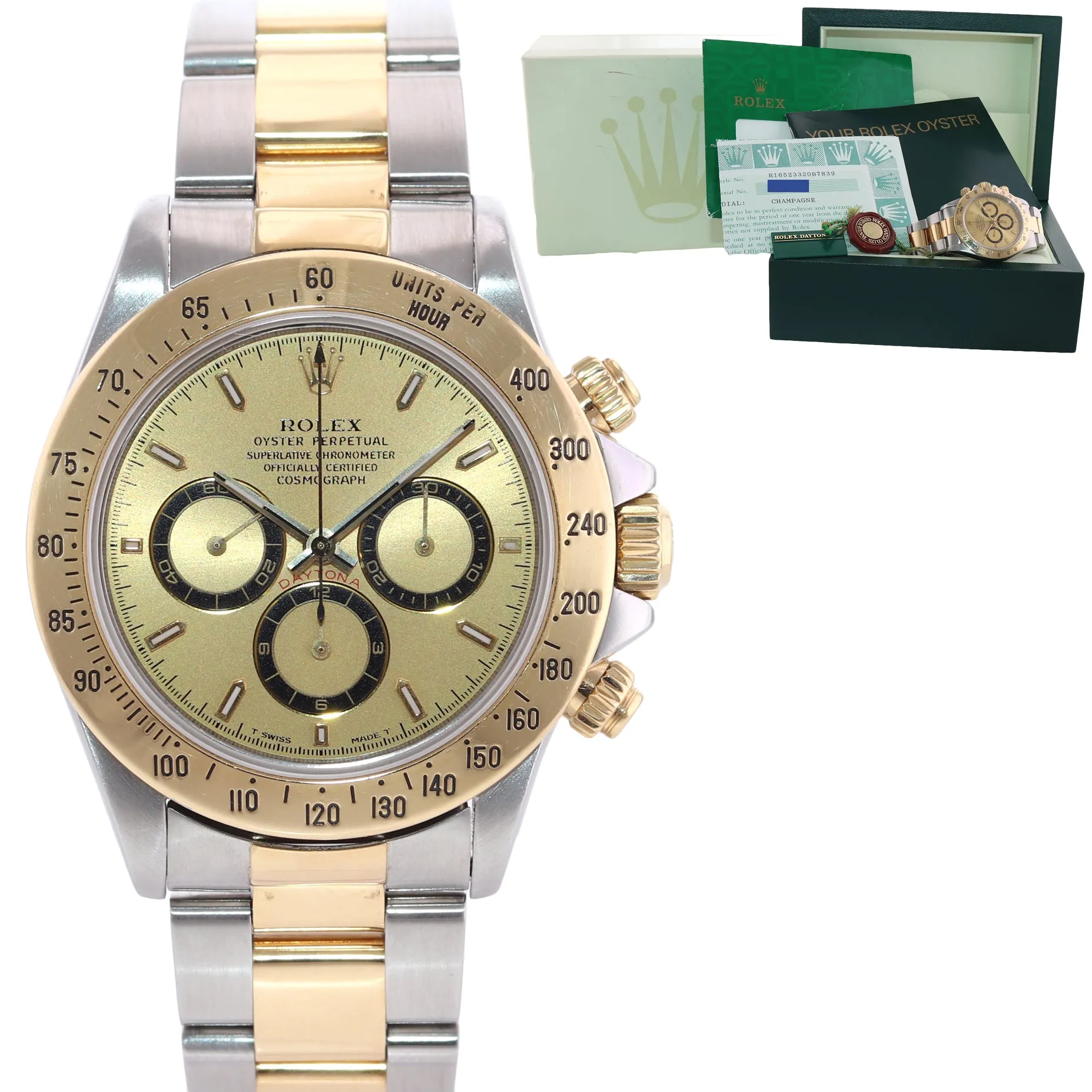PAPERS Rolex Daytona 16523 Zenith Two Tone 18 Yellow Gold Champagne Dial Watch