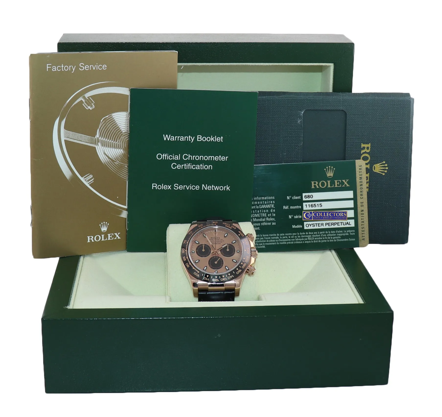 PAPERS Rolex Daytona Ceramic 116515LN Rose Gold Pink Panda Leather Watch Box