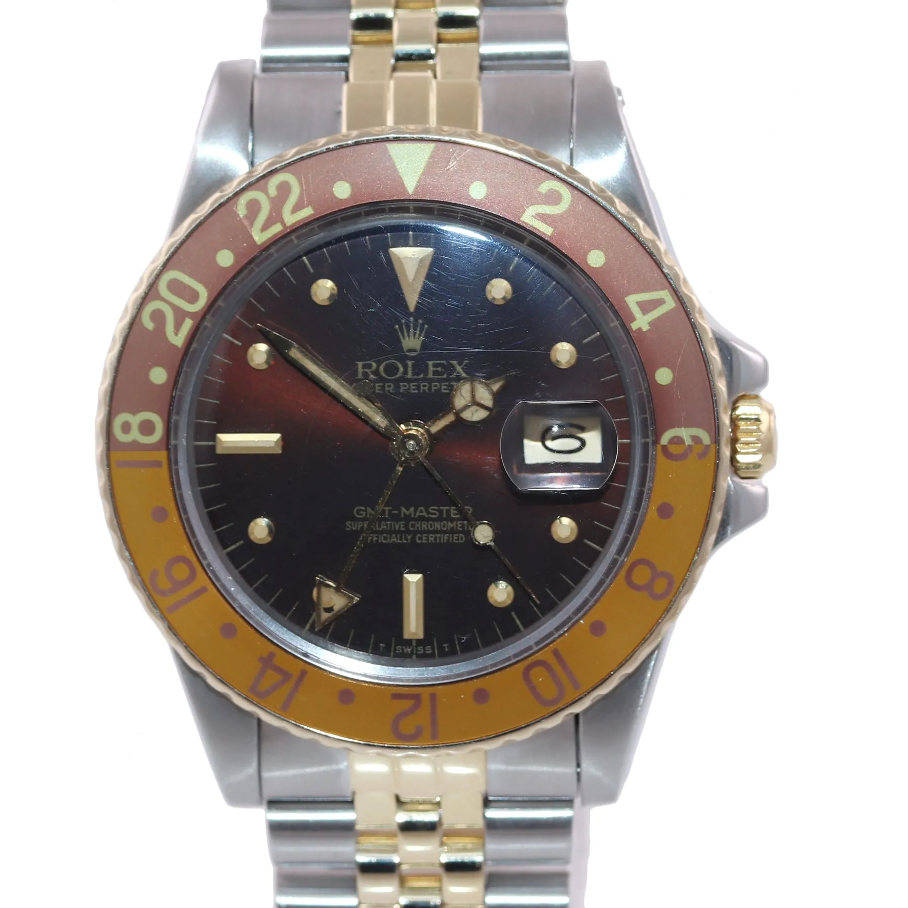 PAPERS Rolex GMT-Master 16753 Jubilee Two-Tone Root Beer Brown Nipple Watch