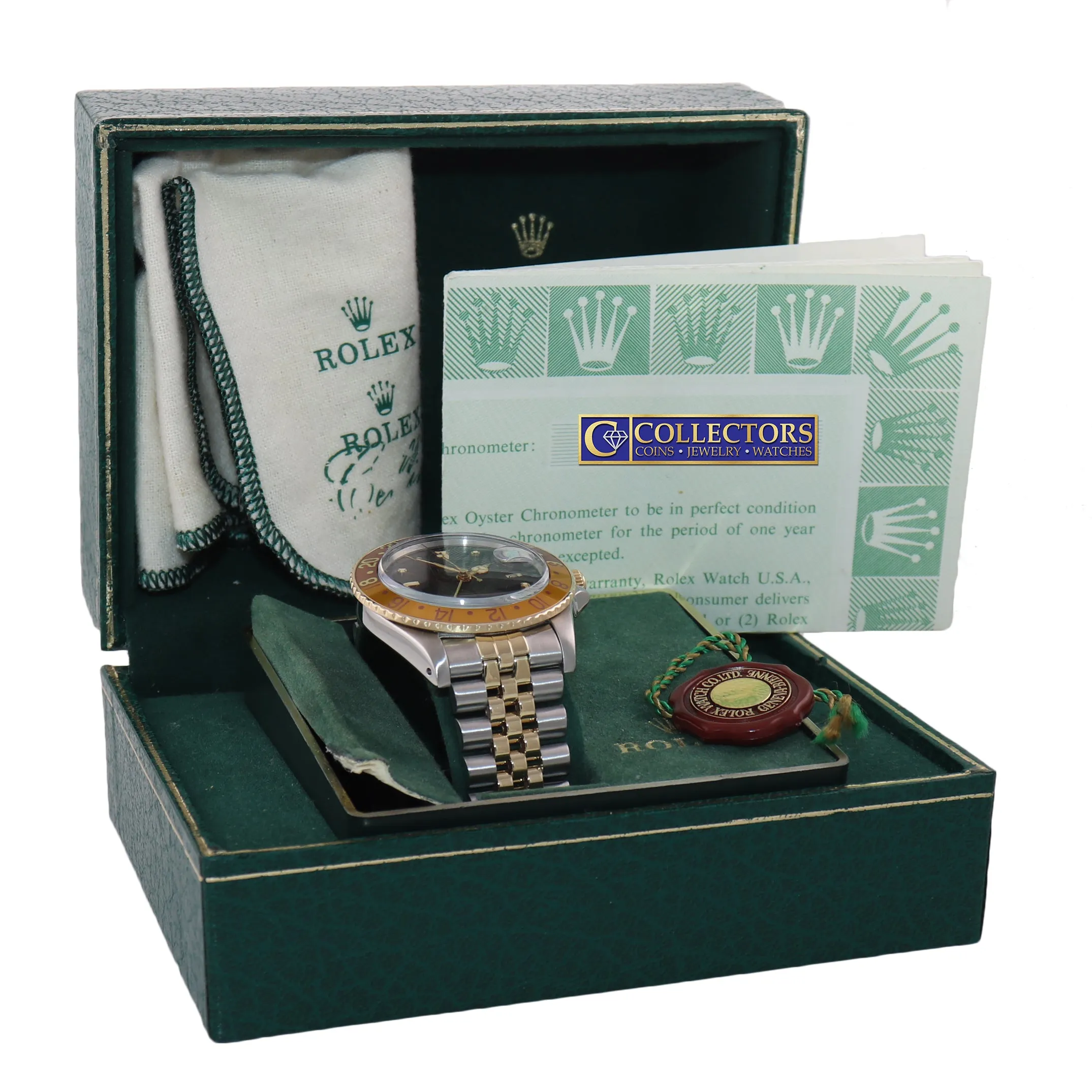 PAPERS Rolex GMT-Master 16753 Jubilee Two-Tone Root Beer Brown Nipple Watch