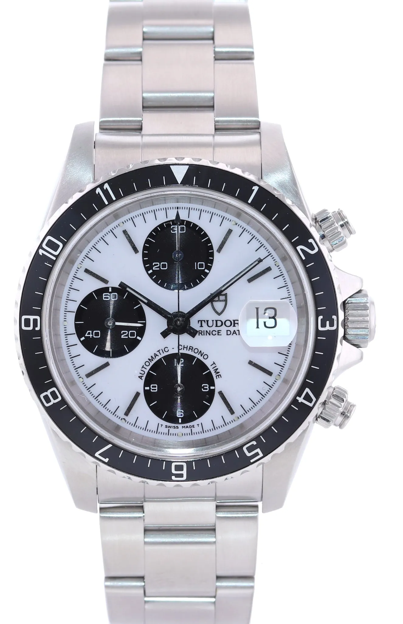 Papers Tudor Prince Date 79270 PRE-TIGER White Panda Chrono Black Bezel Watch