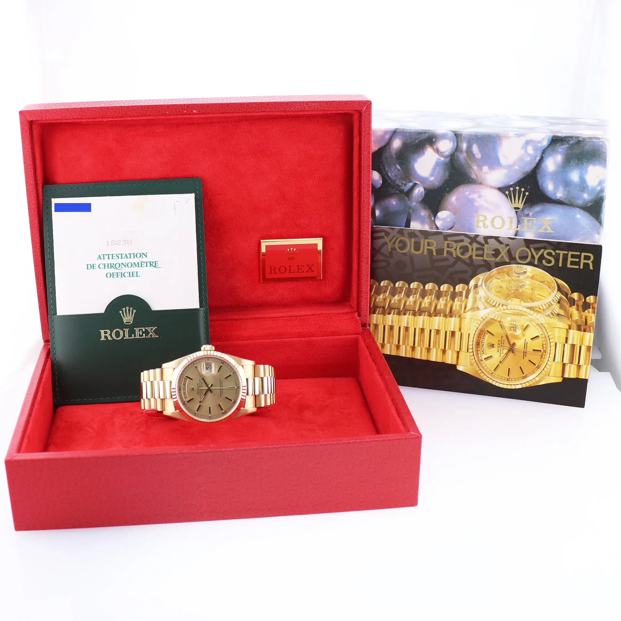 Papers Unpolished Rolex President Champagne Double Quick 18238 Yellow Gold Watch