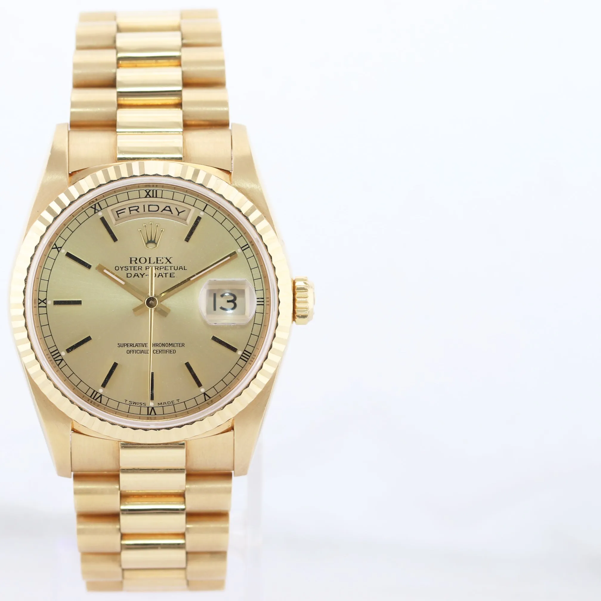 Papers Unpolished Rolex President Champagne Double Quick 18238 Yellow Gold Watch