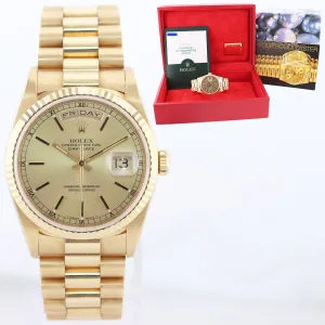 Papers Unpolished Rolex President Champagne Double Quick 18238 Yellow Gold Watch