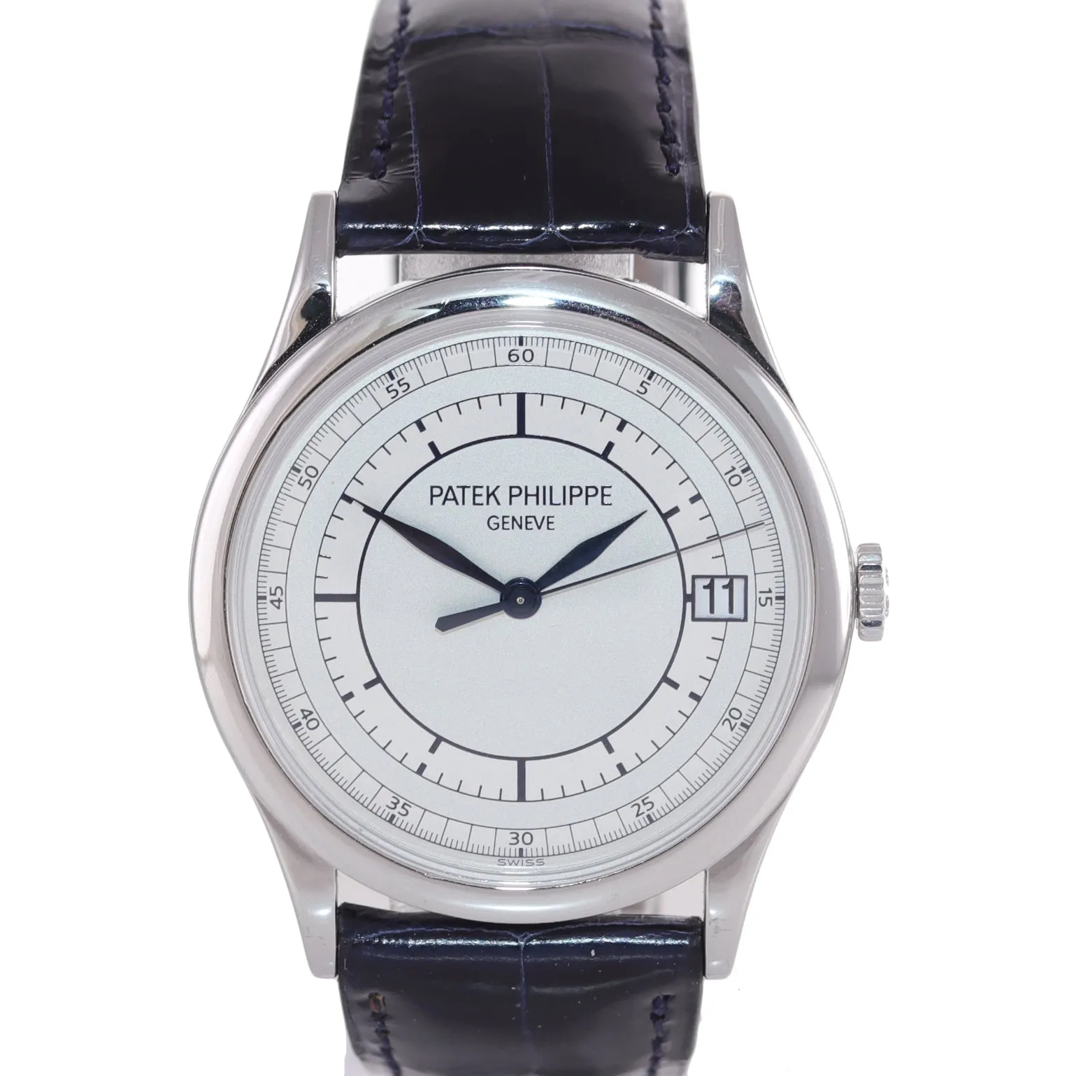 Patek Philippe 5296G 38mm 18k White Gold Blue Leather Calatrava Sector Dial
