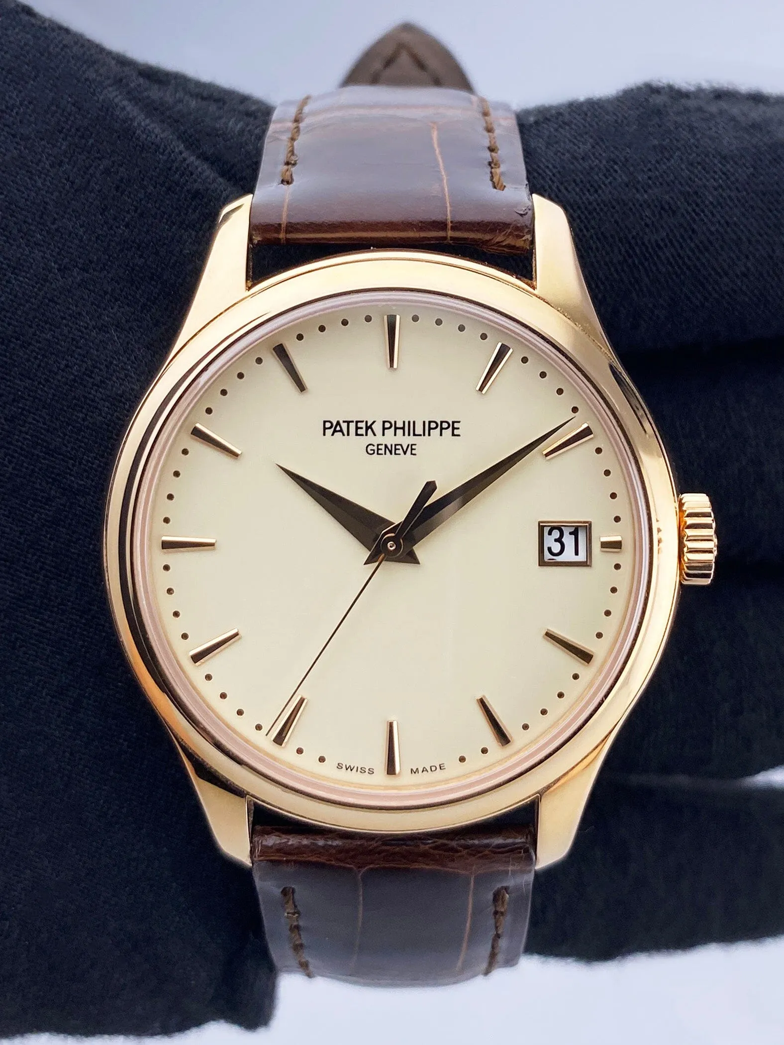 Patek Philippe Calatrava 5227R Ivory Dial 18K Rose Gold Mens Watch Box Papers