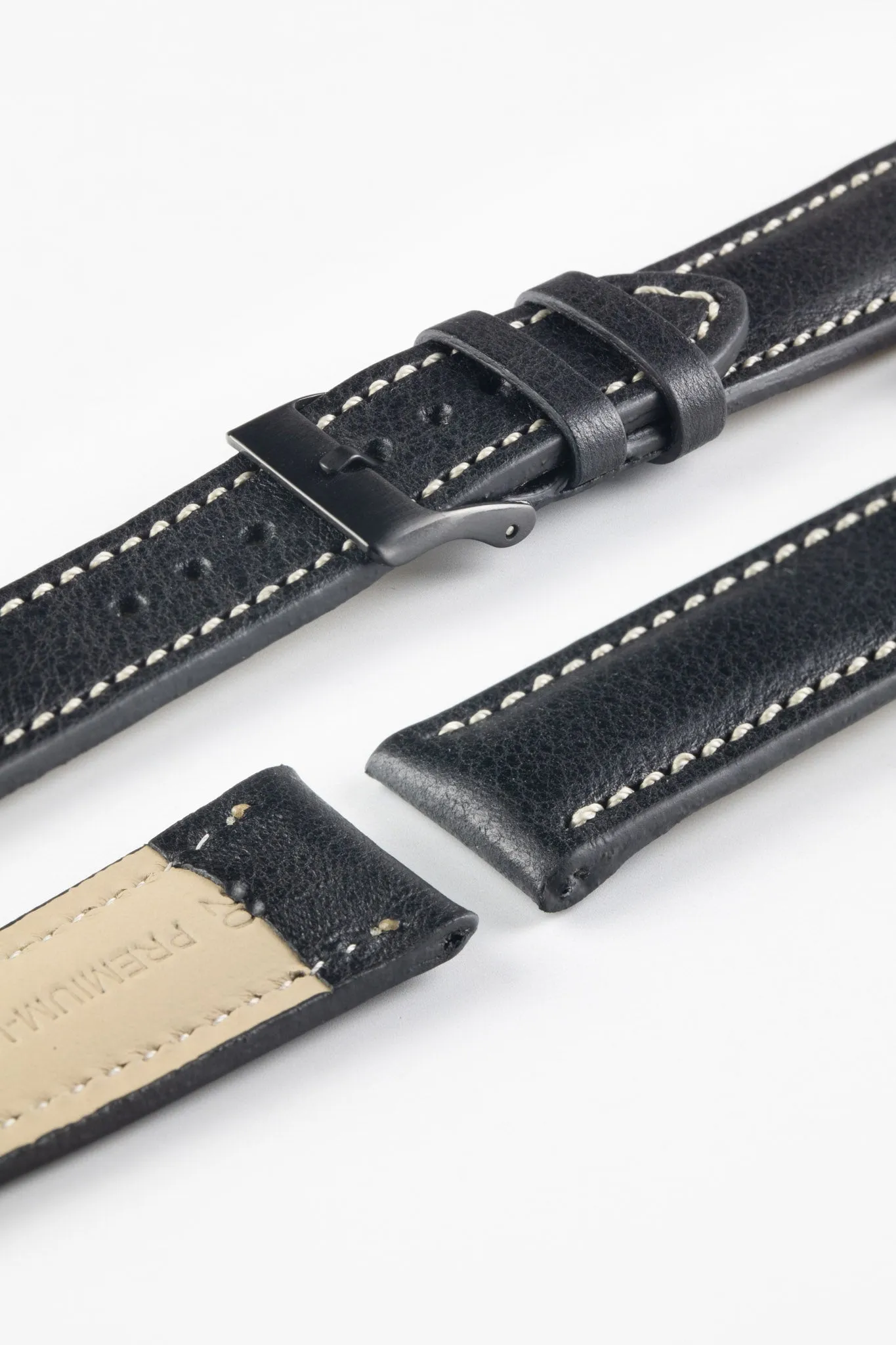 Pebro CADW DISTRESSED Padded Vintage Leather Watch Strap in BLACK