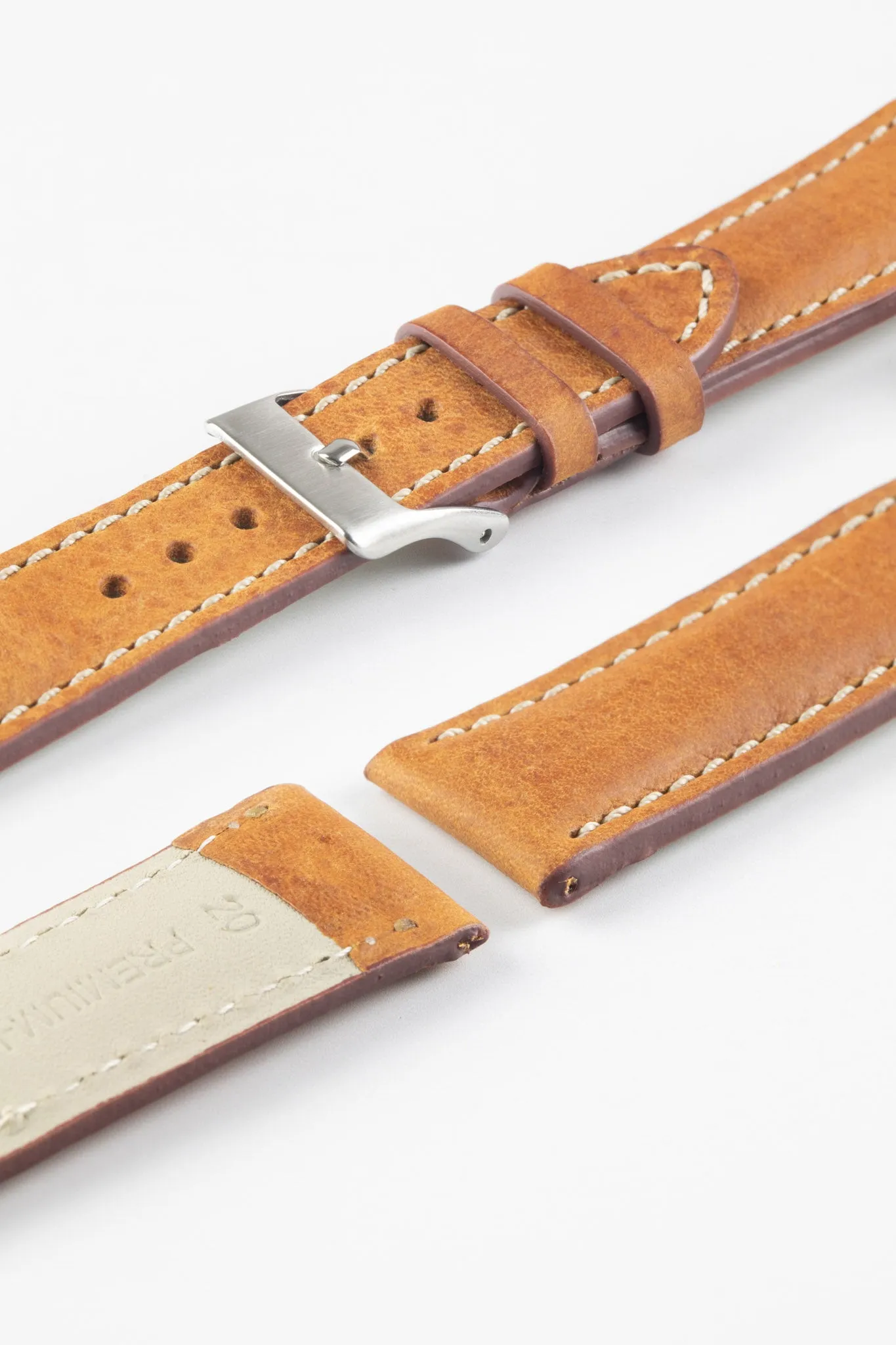 Pebro CADW DISTRESSED Padded Vintage Leather Watch Strap in COGNAC