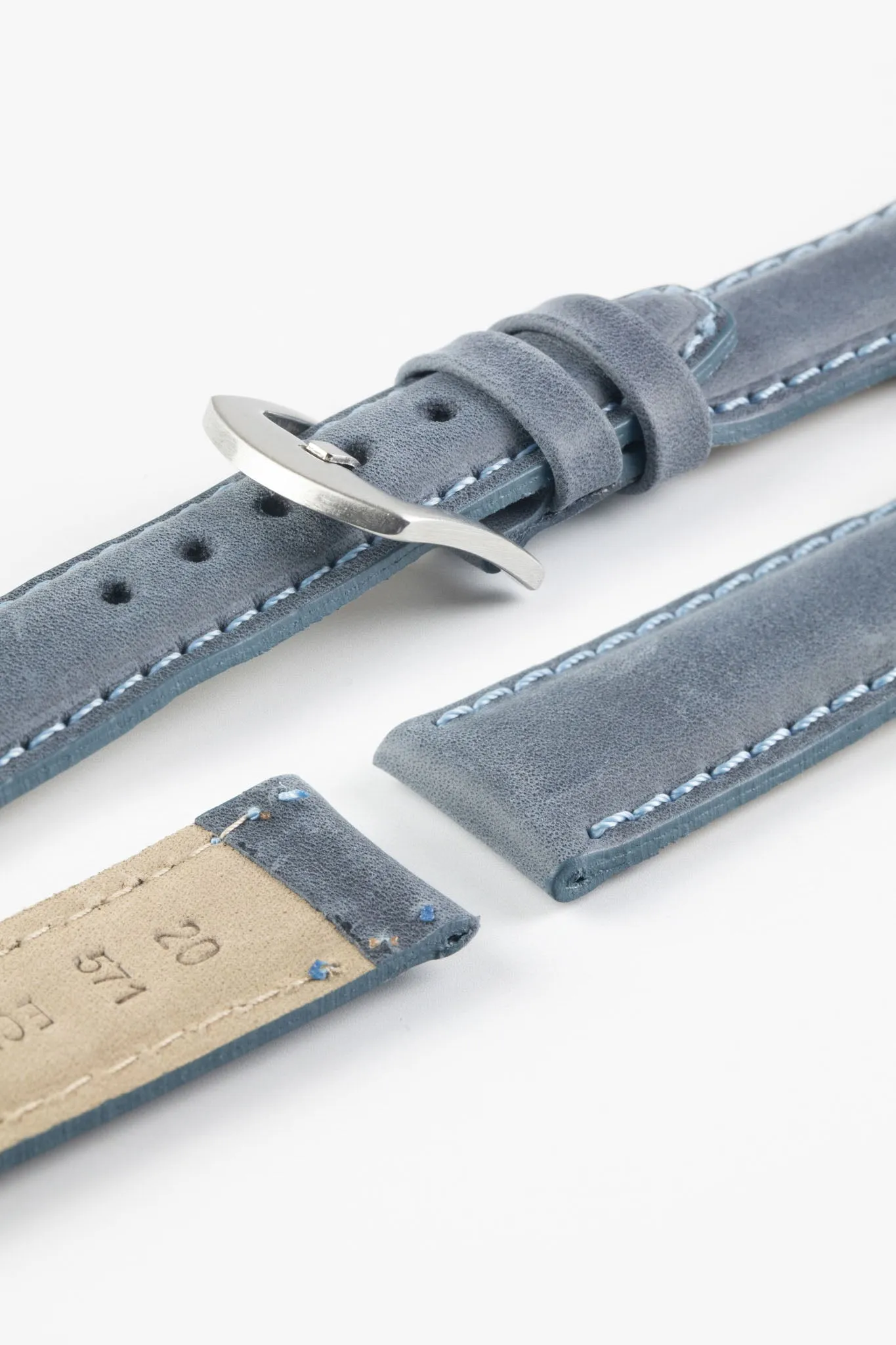 Pebro CADW Padded Vintage Leather Watch Strap in DENIM BLUE