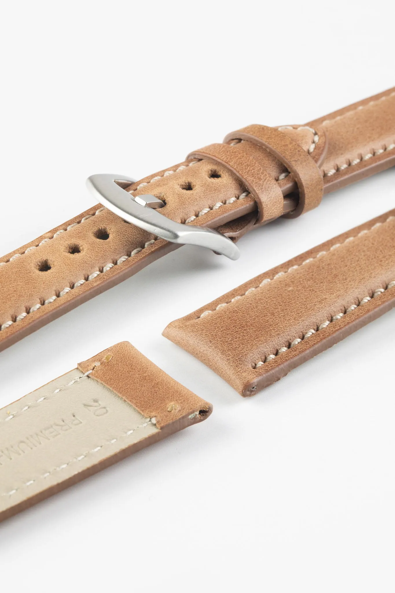 Pebro CADW Padded Vintage Leather Watch Strap in GOLD BROWN