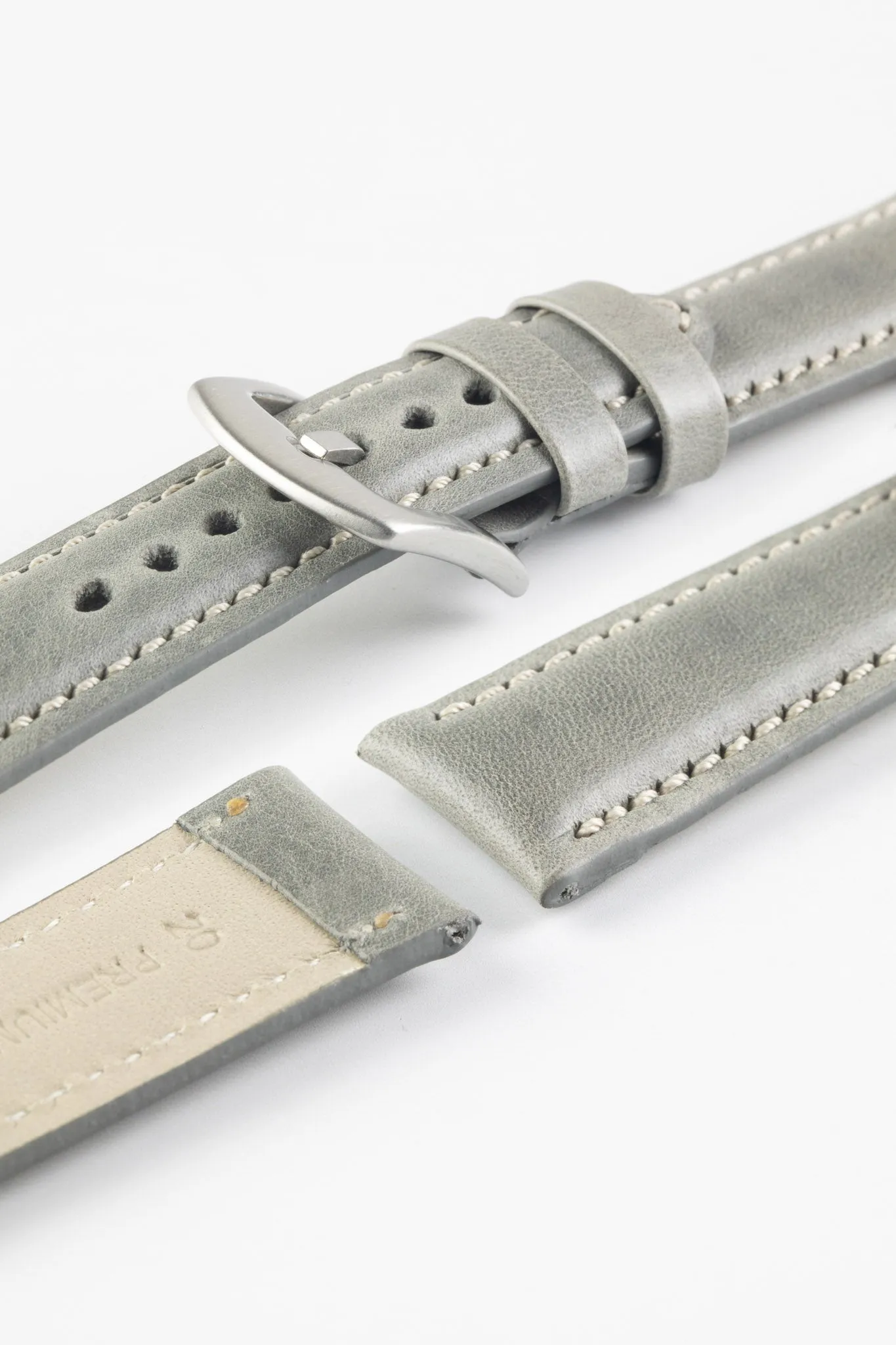 Pebro CADW Padded Vintage Leather Watch Strap in GREY