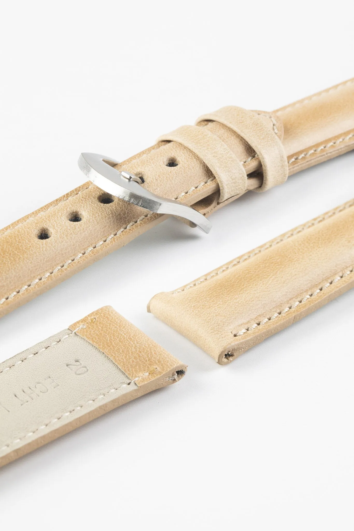 Pebro CADW Padded Vintage Leather Watch Strap in SAND