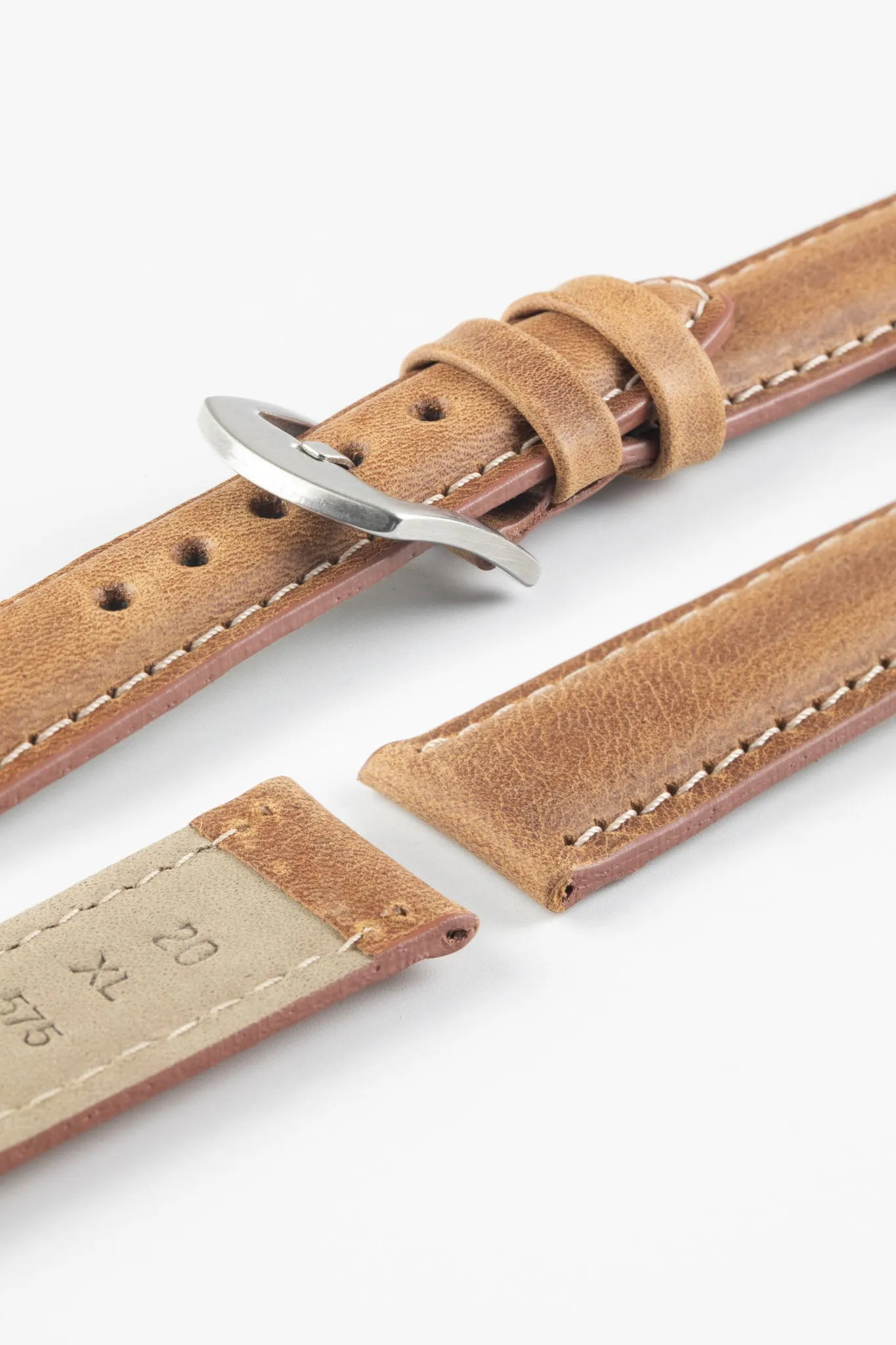 Pebro CADW XL Padded Vintage Leather Watch Strap in GOLD BROWN