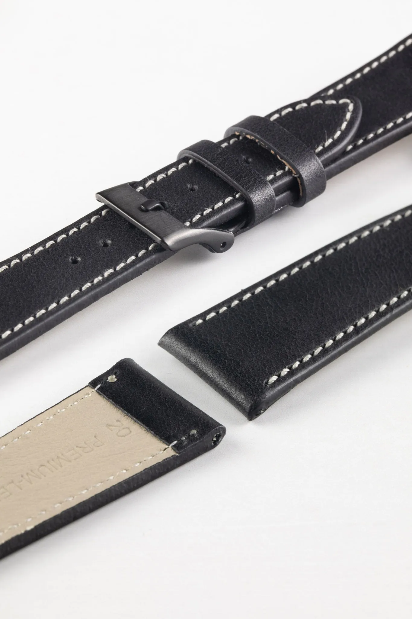 Pebro VINTAGE Leather Watch Strap in BLACK