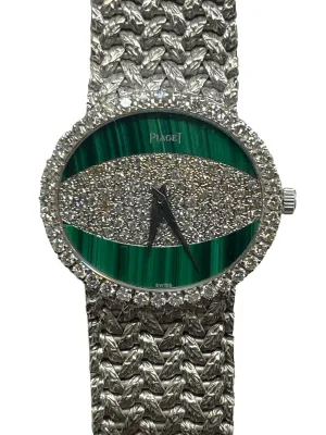 Piaget Vintage 18K White Gold 9806 D2 Diamond & Malachite Dial Manual wind Women's Watch