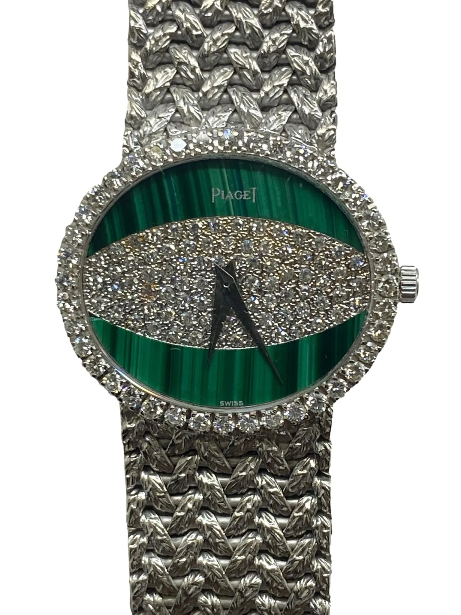 Piaget Vintage 18K White Gold 9806 D2 Diamond & Malachite Dial Manual wind Women's Watch
