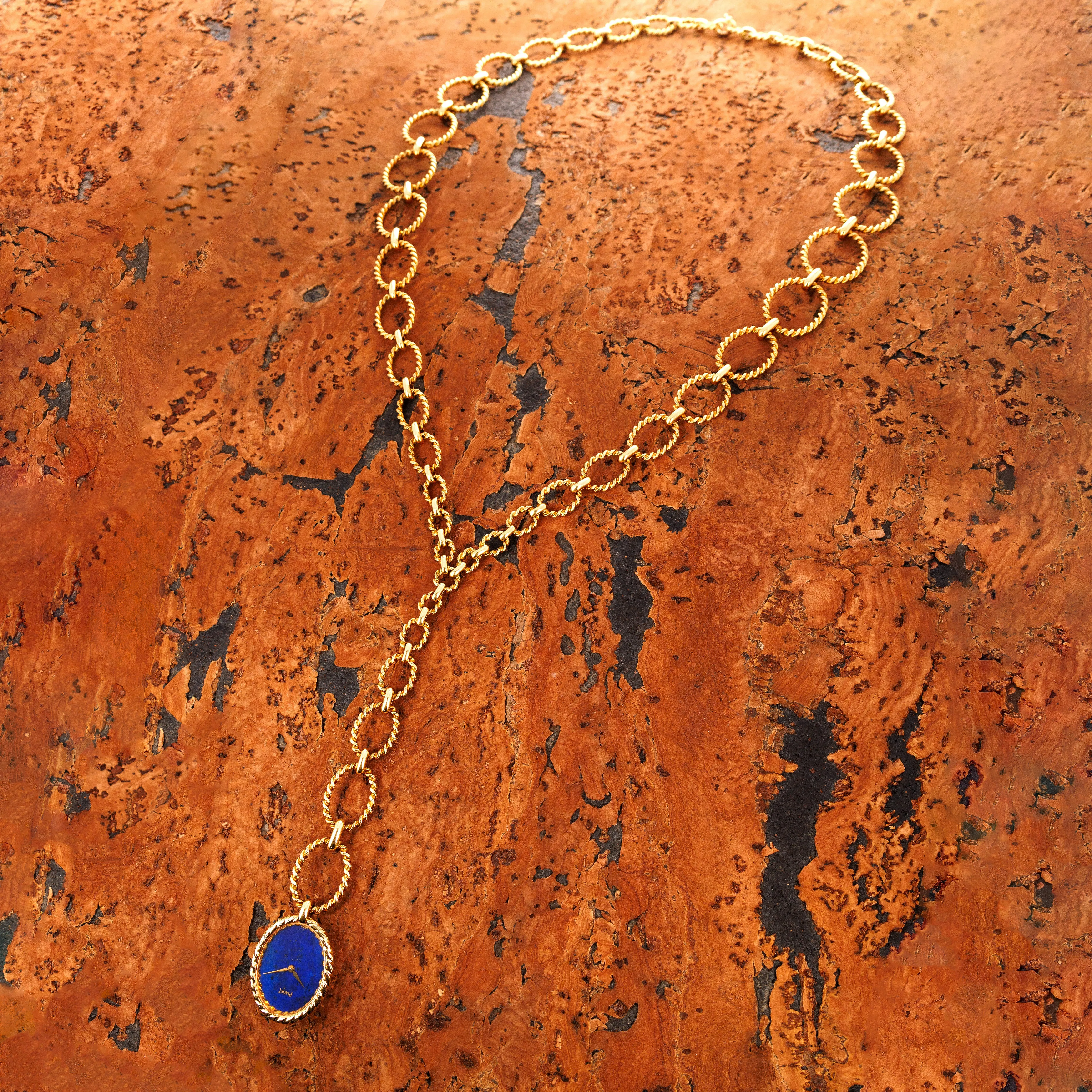 Piaget Yellow Gold Lapis Pendent Necklace Watch