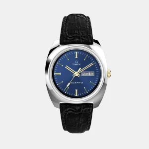 Q TIMEX Men Quartz Blue Dial Analog Leather Watch TW2W44800U9