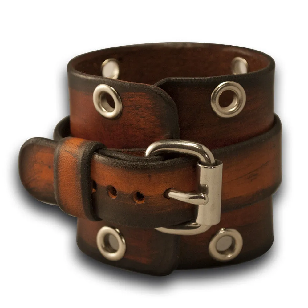 Range Tan Stressed Leather Cuff Watch Band with Stainless Eyelets