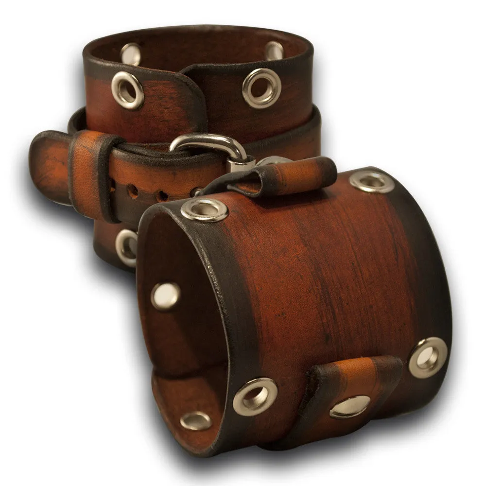 Range Tan Stressed Leather Cuff Watch Band with Stainless Eyelets
