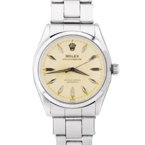 RARE 1957 Rolex Oyster Perpetual 34mm CREAM PATINA Stainless Steel Watch 6564